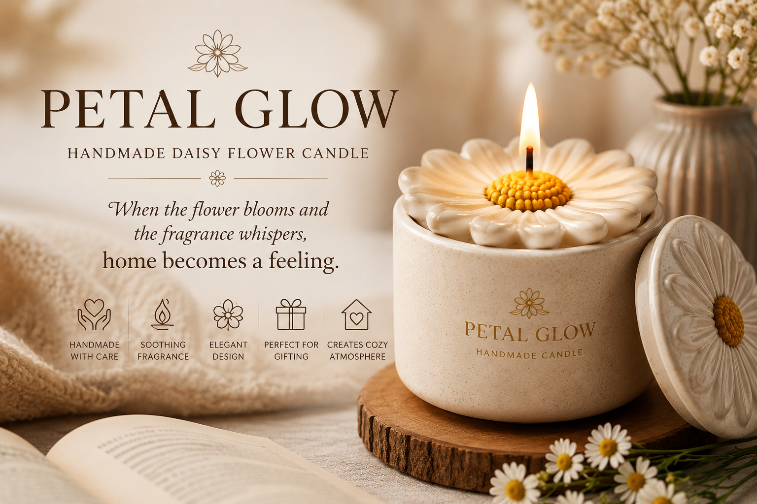 Petal Glow Handmade Daisy Flower Candle